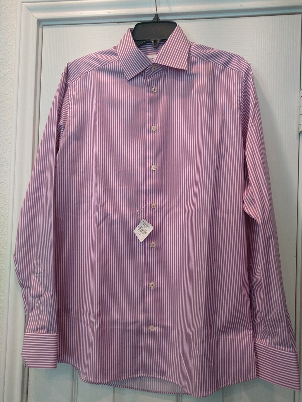 Eton Men's Slim Fit Pink And White Striped Formal Dress Shirt Sz 39 15.5 NWOT